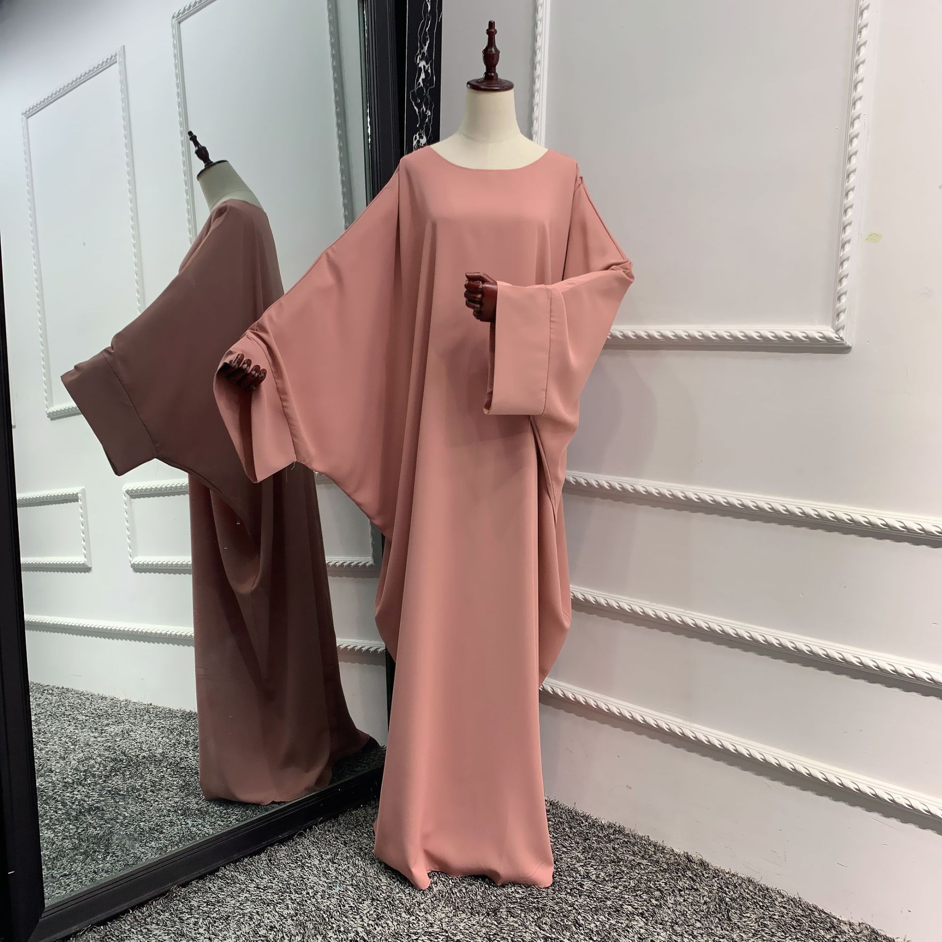 Muslim One Piece Jilbab Prayer Abaya Dress Batwing Sleeves Islamic Clothing Dubai Saudi Turkish Modesty Casual Hijab Robe