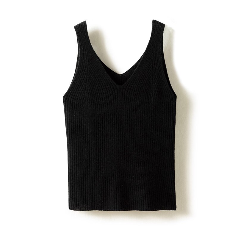 New Women Sexy 100% Cashmere High Elasticity Vest Crop Fashion Tops O-Neck Tank Soft Warm Ladies Knit Camisole Bottoming