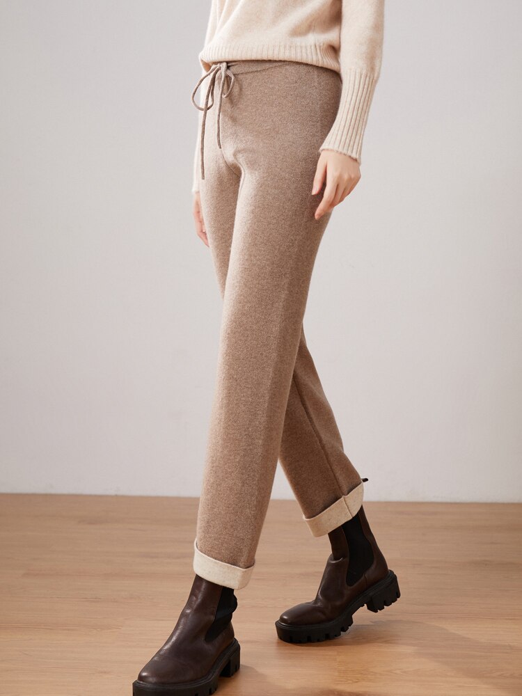 Cashmere wide leg pants 22 new 100% pure wool women's capris soft and fashionable ATTYYWS brand knitted wide leg pants solid