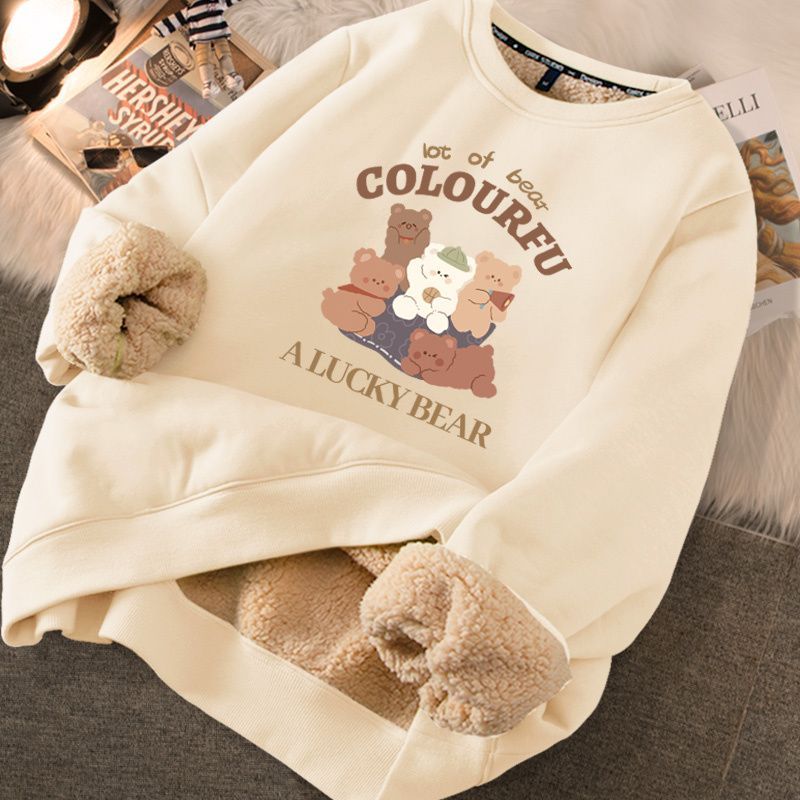 Thickened loose new warm lamb wool round neck velvet autumn winter sweater girl student autumn winter