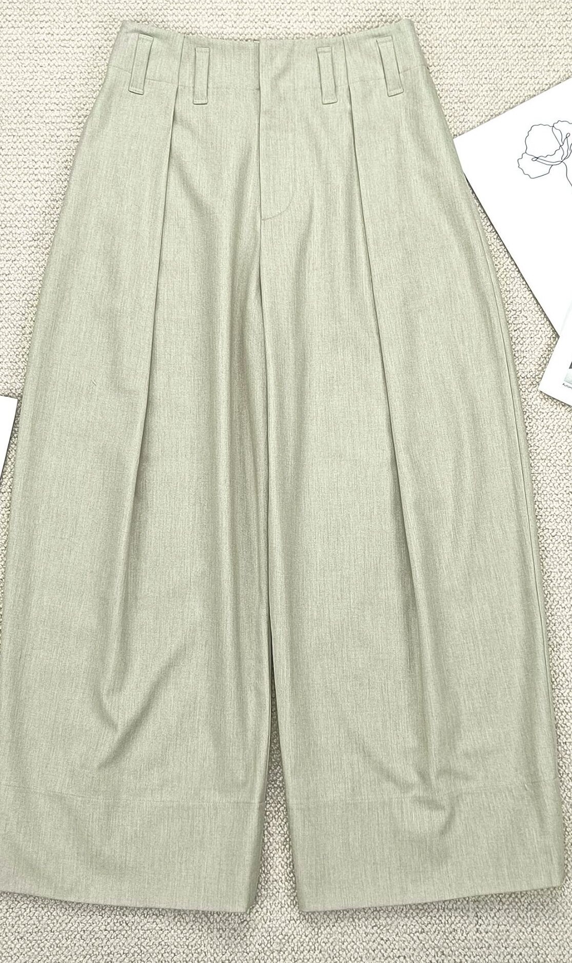 2022 Autumn New Women Pants Wool Blend Twill Drape High Waist Commuter Slim Wide Leg Trousers