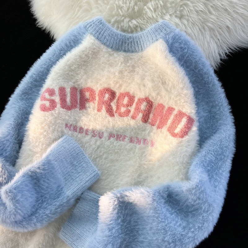 2022 autumn and winter Gentle lazy wind stitching letter sweater women loose wear Y2K Japanese vintage oversize knitted jacket