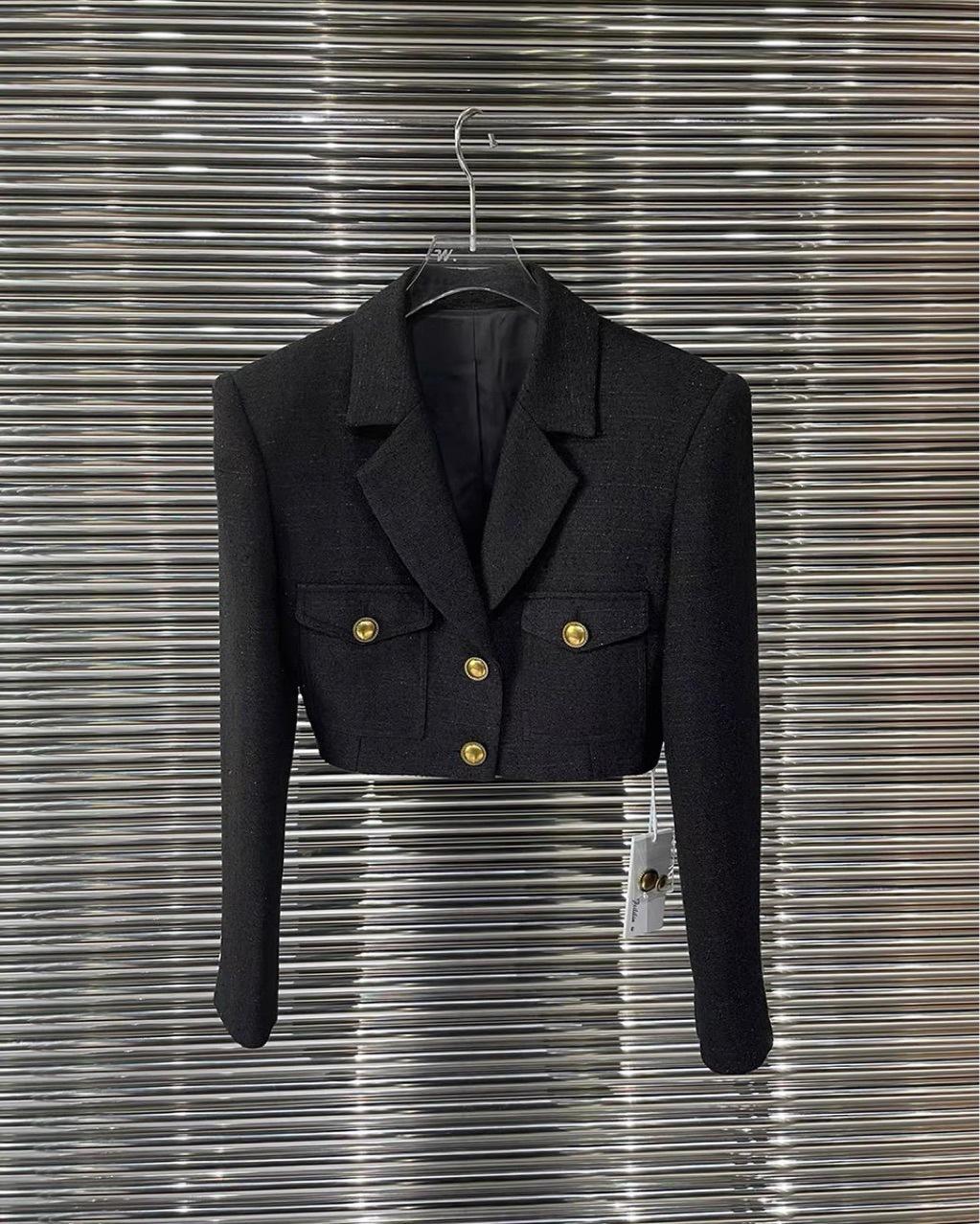 GetSpring Women Sets Metal Button Short Black Blazer Jacket Strapless Slim Playsuits Two Piece Sets 2022 Autumn Winter Fashion