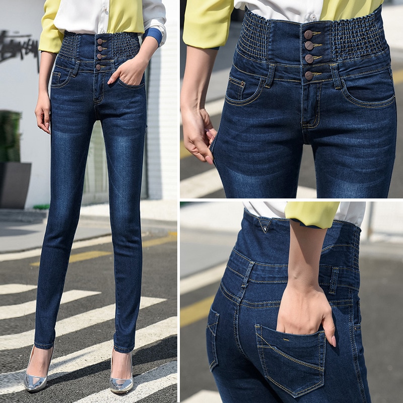 2022 Spring and Autumn Fashion All-match High Waist Jeans Women's Elastic Waist Jeans High Quality