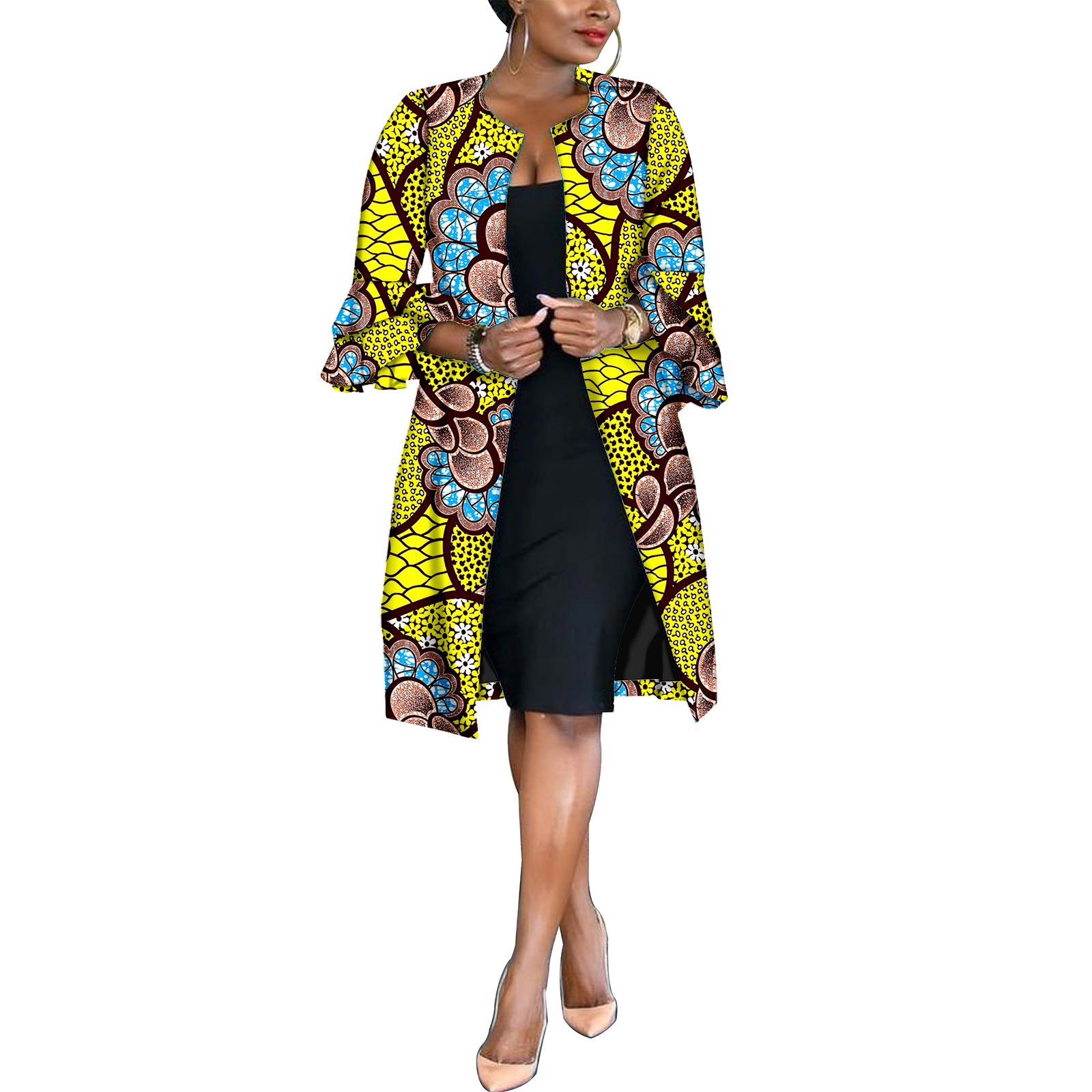 African Couples Outfits  Women Coat Long Jacket Match Men Vest + Top and Pants 3 Pieces Set With Pockets& Breastpin Y22C072
