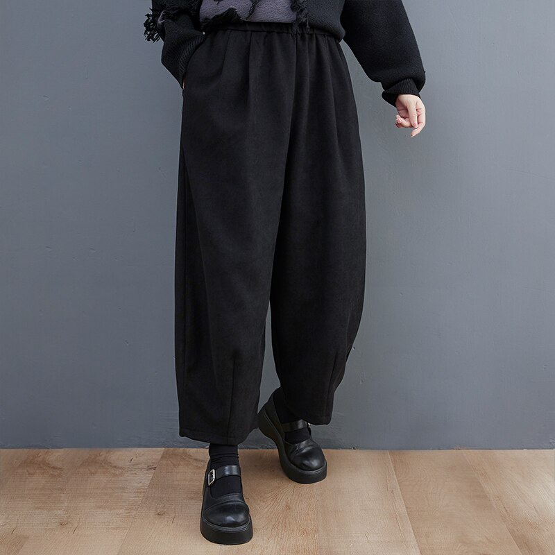 Japanese Style Thicken Fleece Warm Autumn Winter Casual Pants High Waist Fashion Women Wide Leg Pants Office Lady Work Pants
