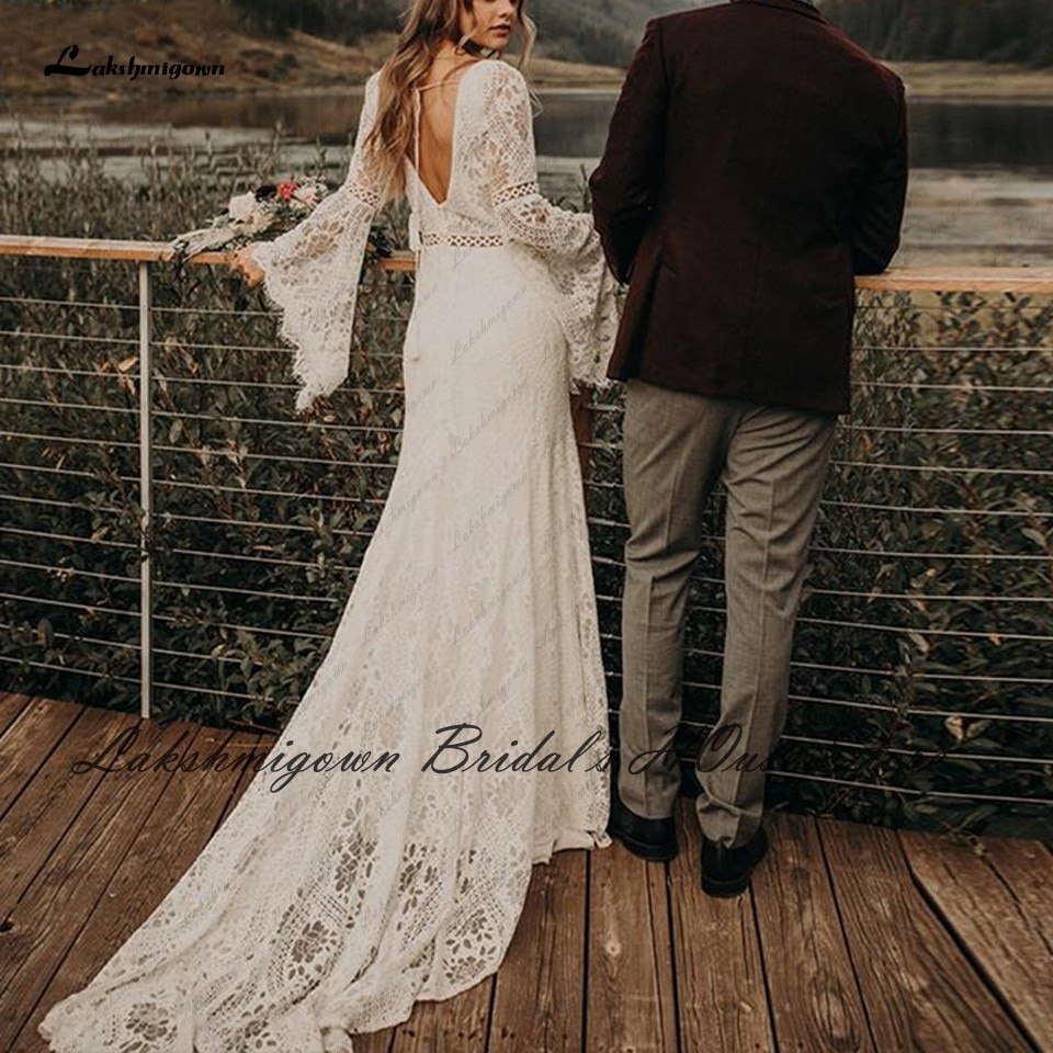 Lakshmigown Civil Lace Boho Wedding Dress Plus Size 2022 Abiti da Sposa Sexy Bridal Mermaid Puffy Long Sleeves Wedding Dresses
