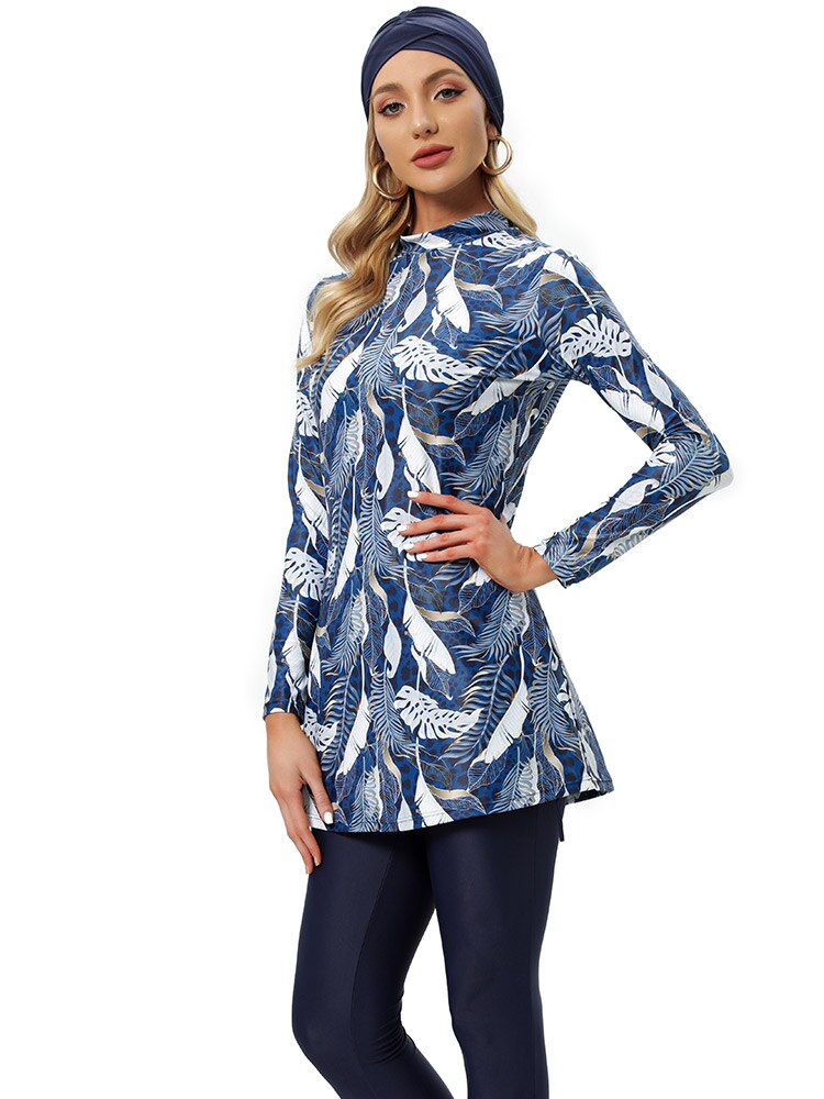 Newest Muslim Swimwear Female Print 3 piece Modest Women Islamic Burkinis Hijab Swimsuit High Quality Bathing Wear