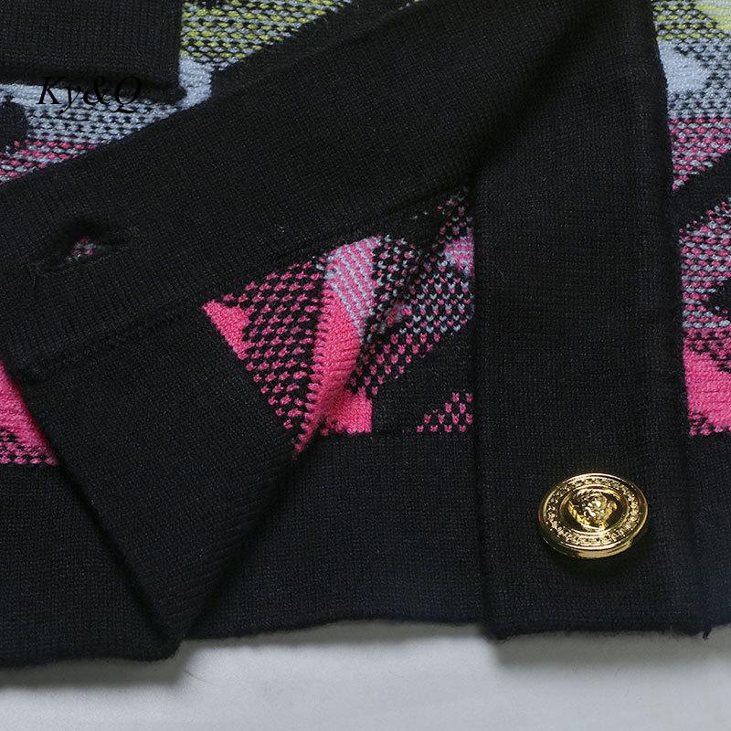 2022 Autumn and Winter New Women Color Contrast Letter Jacquard Commuter Slim Knitted Cardigan Skirt Suit Two-Piece Set