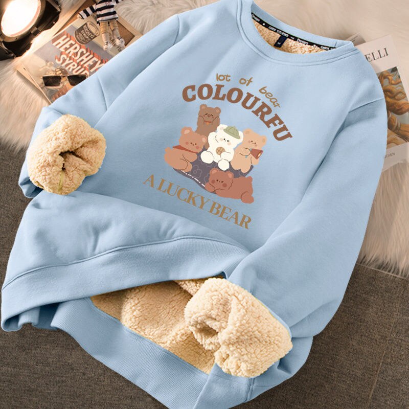Thickened loose new warm lamb wool round neck velvet autumn winter sweater girl student autumn winter