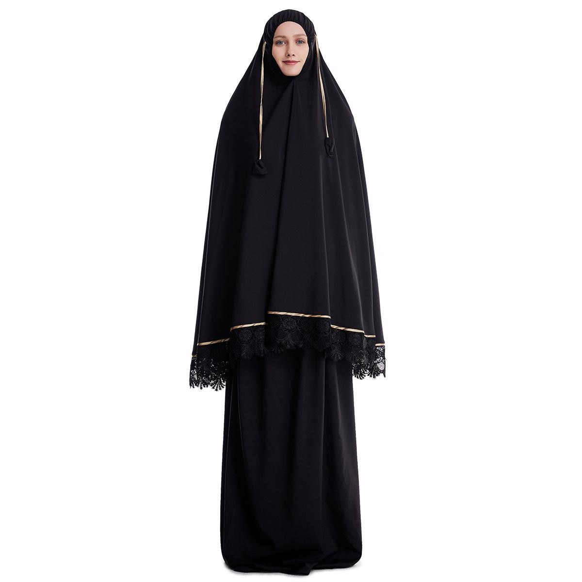 Ramadan Women 2 Piece Muslim Prayer Set Khimar Abaya Overhead Hijab+Skirt Full Cover Islam Clothing Middle East Worship Service