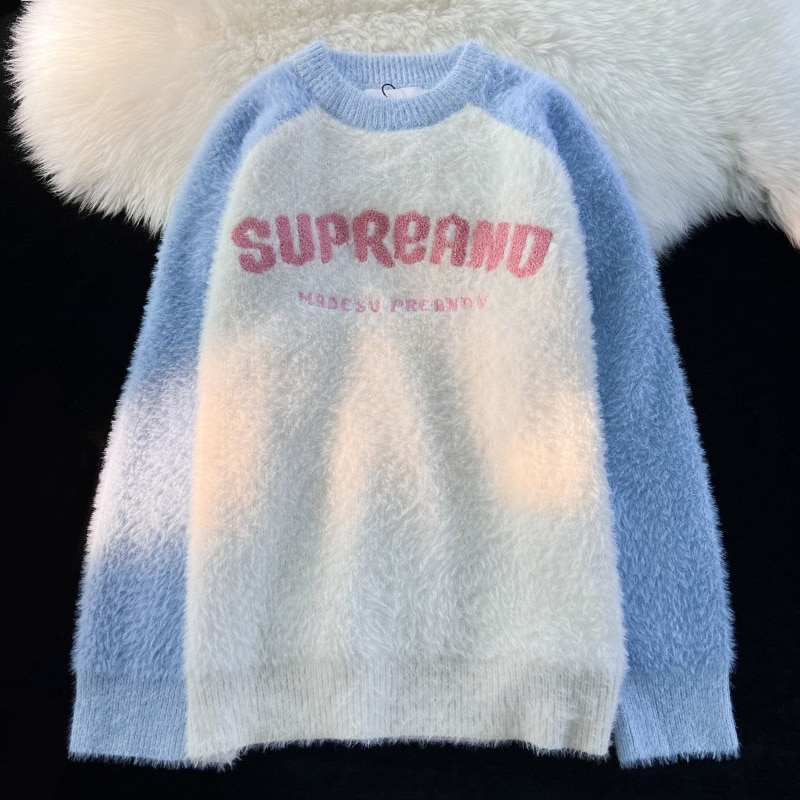 2022 autumn and winter Gentle lazy wind stitching letter sweater women loose wear Y2K Japanese vintage oversize knitted jacket