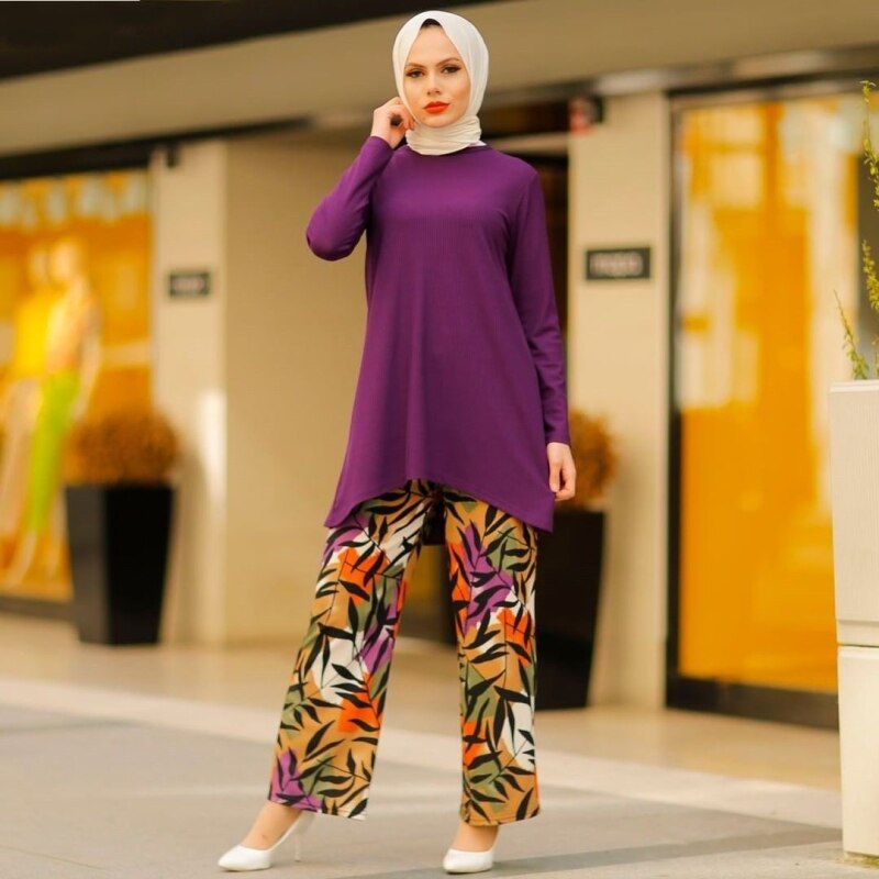 2022 Muslim Women Hijab Dress+Pant Set Arab Islam Robe Print Suit Clothing Dubai Turkey Outfits Kaftan Female Morocco Fashion