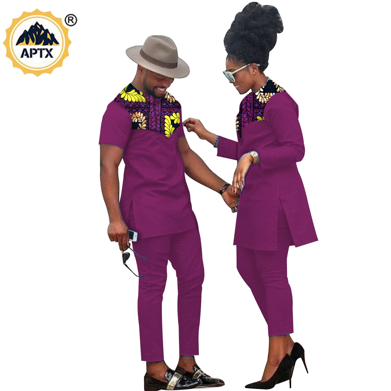 African Clothes for Couples Handmade Bazin Riche African Women Ankara Print Clothes Match Men Outfits Top and Pants Sets S20C001