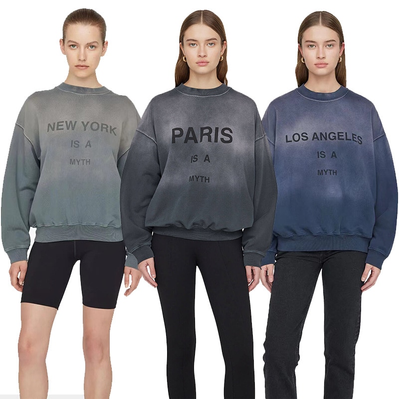 Women City Name Letters Print Dyeing O-Neck Long Sleeve Loose Sweatshirt