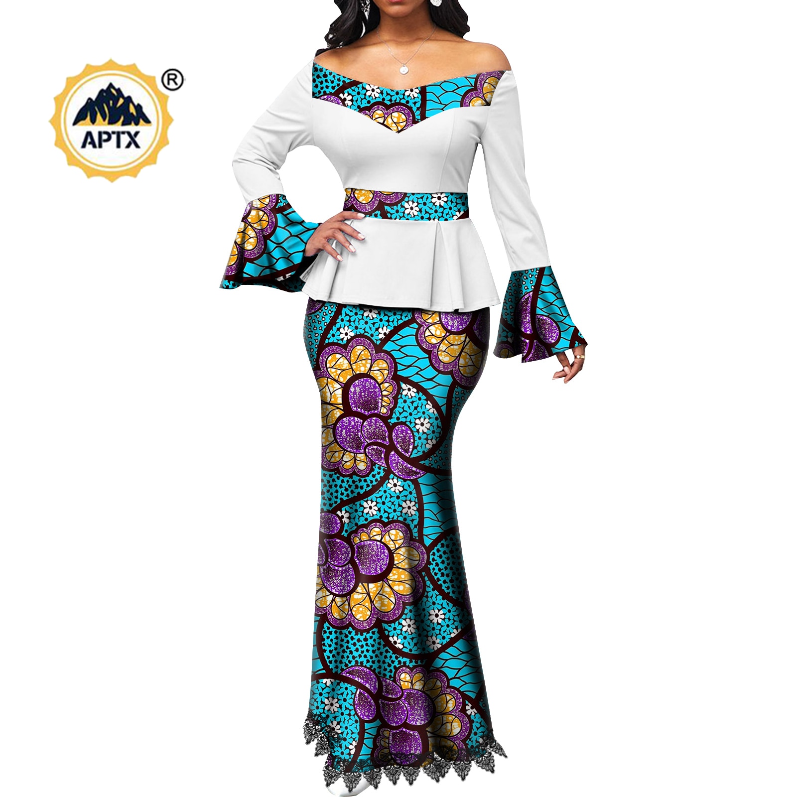 African Couple Clothes Women Print  V-neck Top and Lace Skirts Match Men Outfits Dashiki Long Vest Shirt and Pants Sets Y22C041