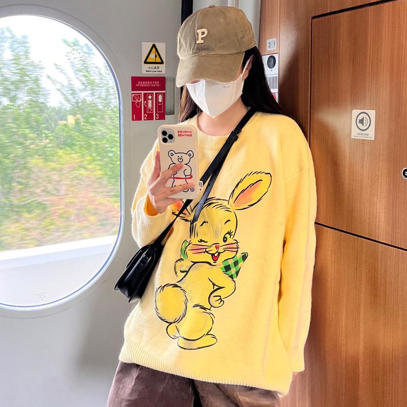 Korean Style Cute White Rabbit Fairy Grunge Sweater Casual Loose Pullover Autumn Vintage Harajuku Women Goth Sweater Y2k Top