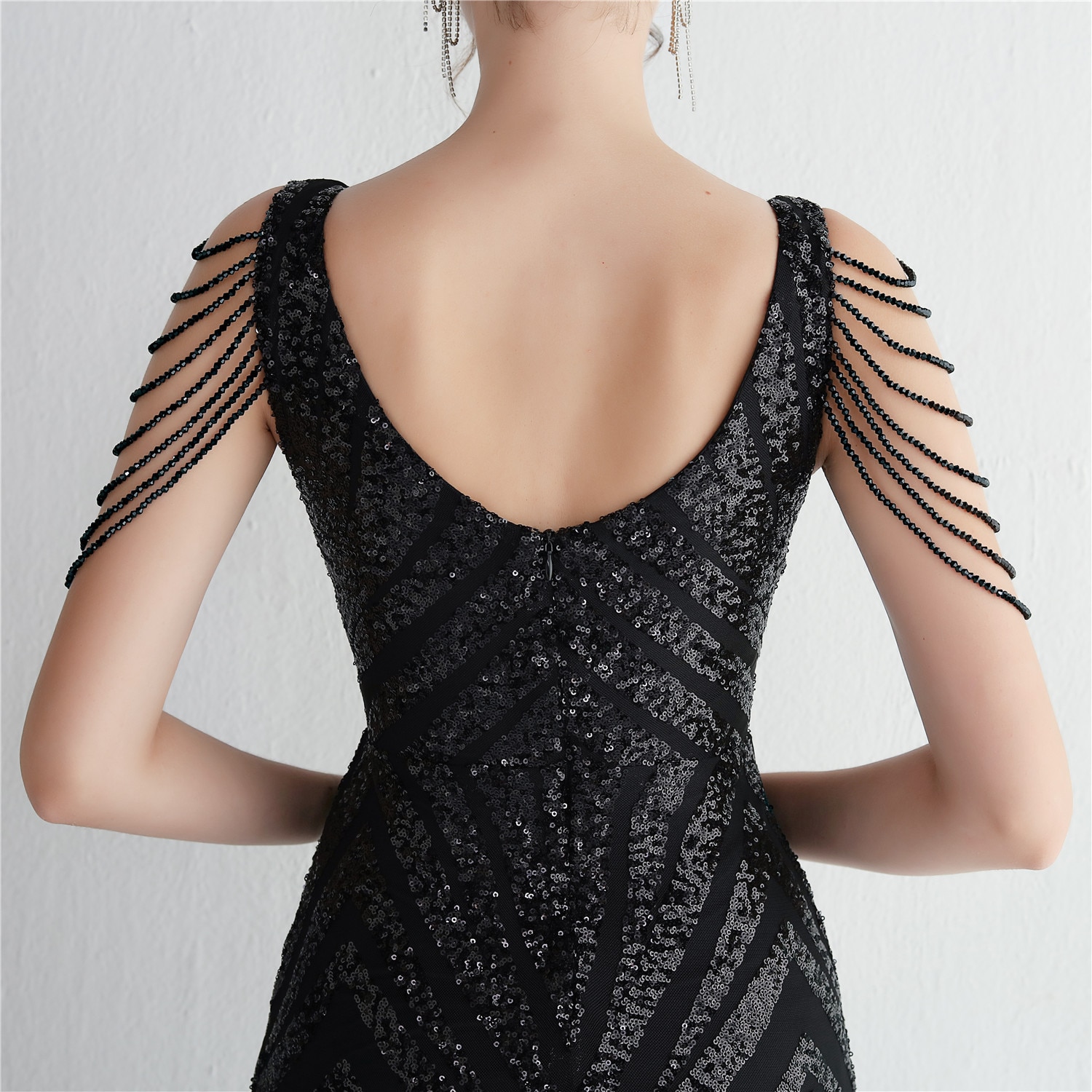 Beauty-Emily Beading V-Neck Women Evening Dress Luxury Long Mermaid Party Dress Sleeveless ED19639 Sexy Prom Gowns Appliques