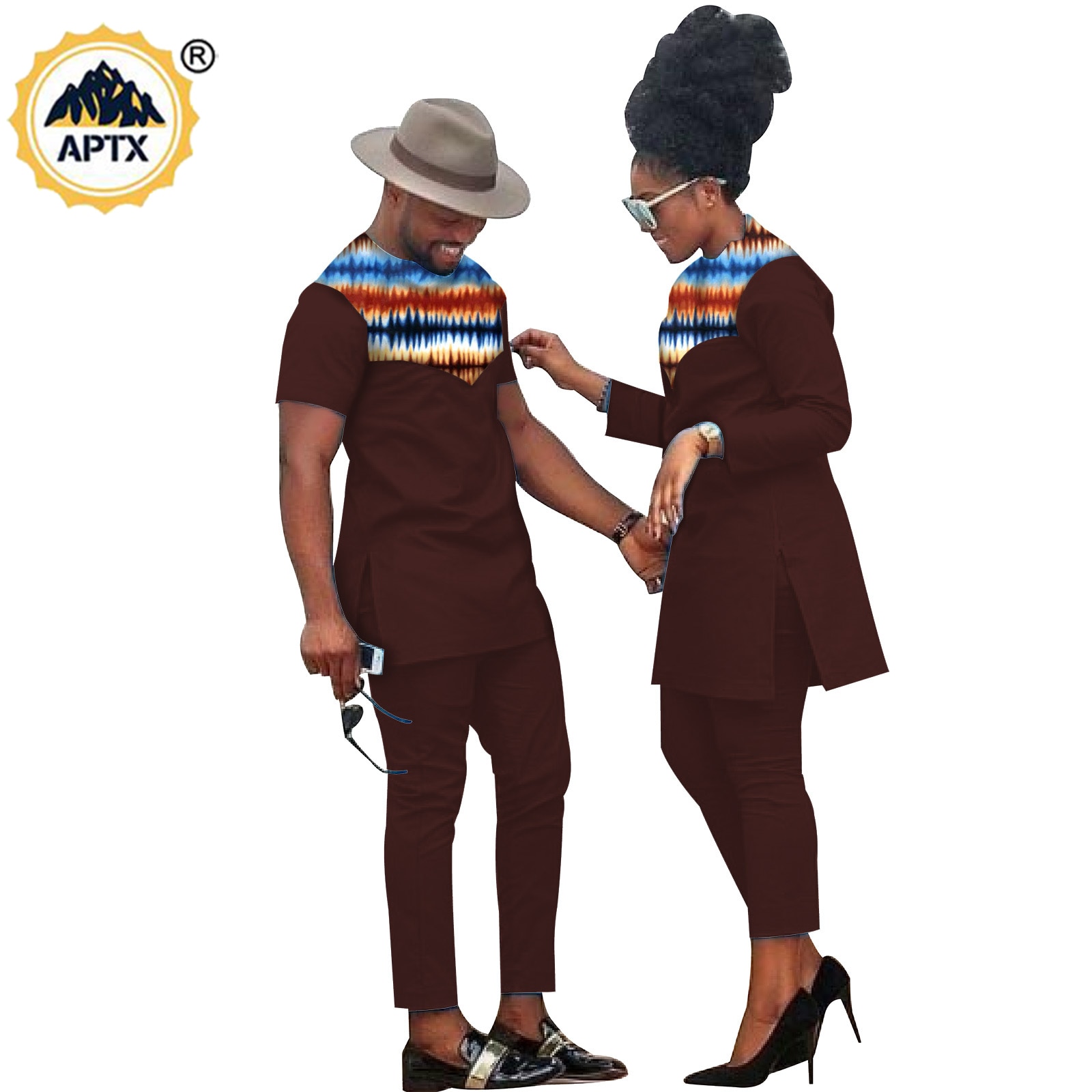 African Clothes for Couples Handmade Bazin Riche African Women Ankara Print Clothes Match Men Outfits Top and Pants Sets S20C001