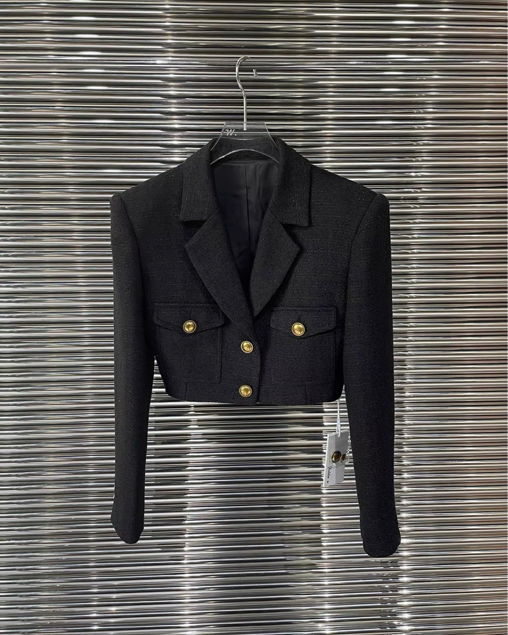 GetSpring Women Sets Metal Button Short Black Blazer Jacket Strapless Slim Playsuits Two Piece Sets 2022 Autumn Winter Fashion