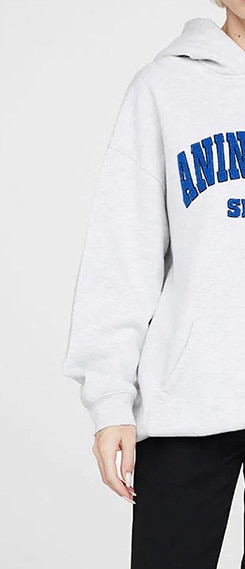 Women Hoodie Embroidered Blue Letters Long Sleeve Hooded Sweatshirt