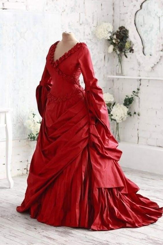 Red Burgundy Mina's Occasion Prom Dresses Long Sleeve Rose Floral Halloween Victorian Ballroom Dracula Bram Evening Gown