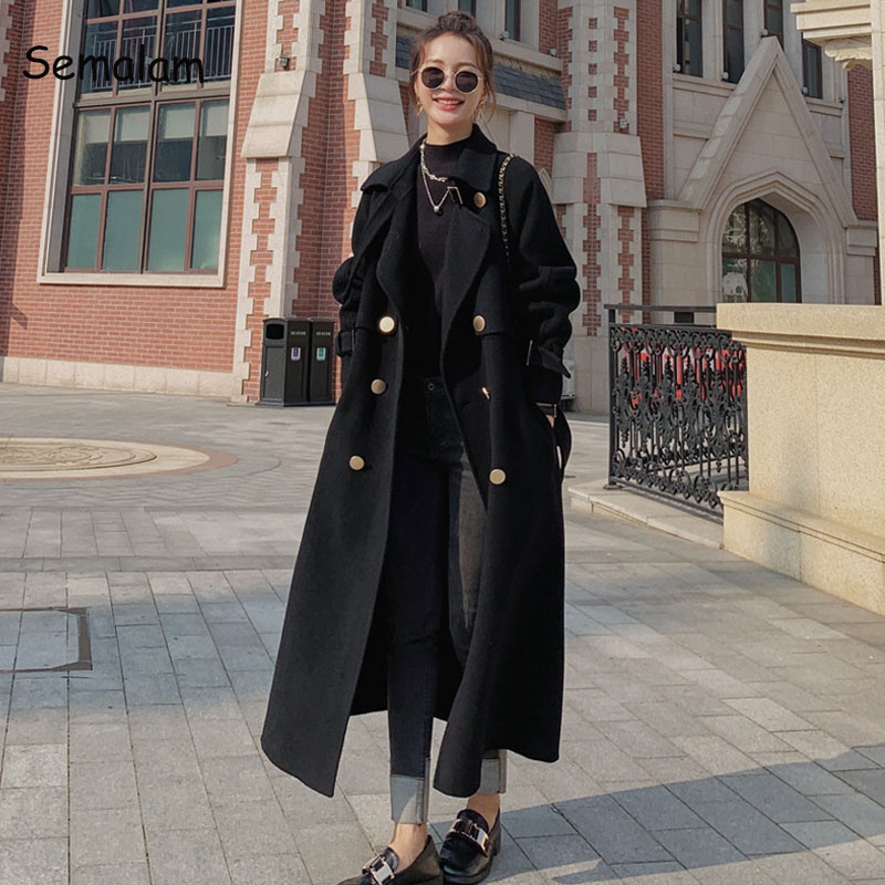 Fashion Elegant Black Woolen Coat 2022 Autumn And Winter New Loose Double-breasted Temperament Hepburn Long Red Overcoat Jacket