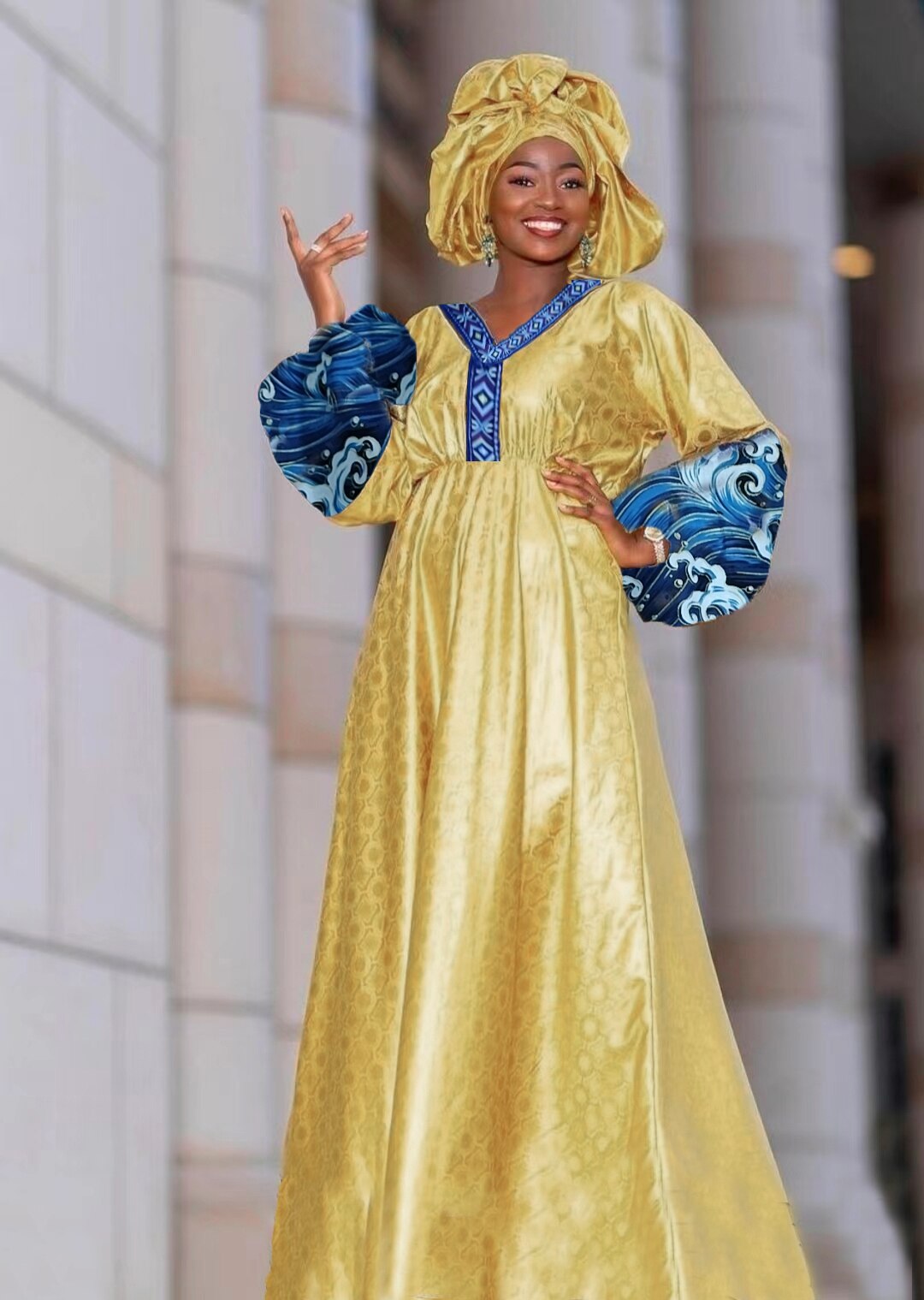 Printed Bazin Riche Long Dresses Maternity Dress Long Dress Wedding Party Clothing For African Elegant Women Basin Dashiki Robe