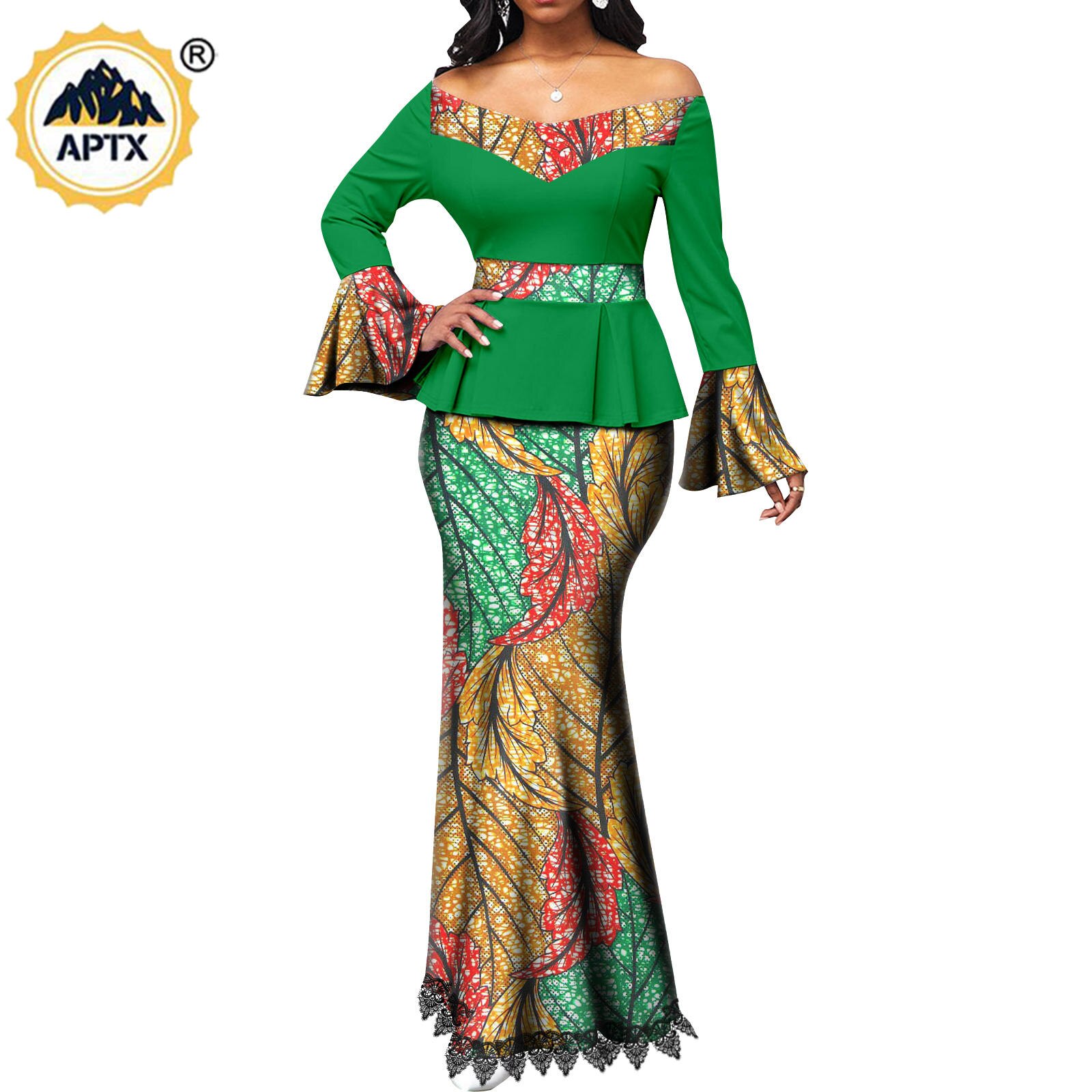 African Couple Clothes Women Print  V-neck Top and Lace Skirts Match Men Outfits Dashiki Long Vest Shirt and Pants Sets Y22C041