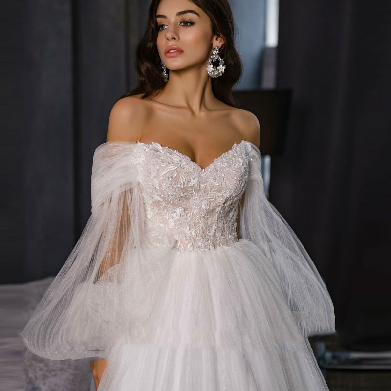 Luxury Princess Sexy A-line Wedding Dress Elegant Flare Sleeves For Women Bridal Gowns Backless Vestido De Noiva Custom Made