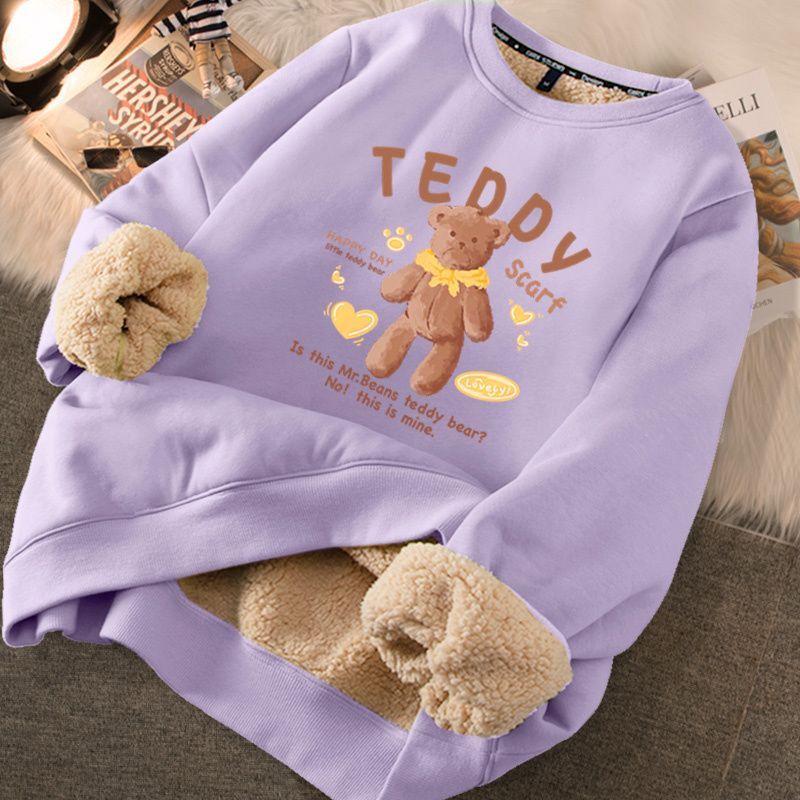 Thickened loose new warm lamb wool round neck velvet autumn winter sweater girl student autumn winter