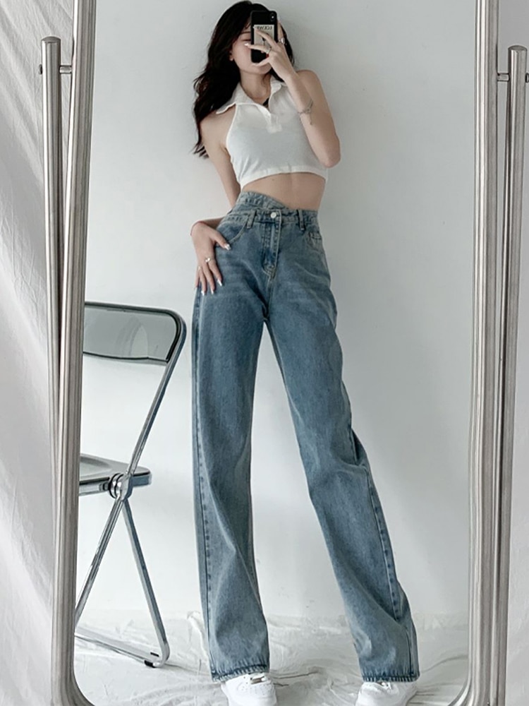 Circyy Jeans Women Pants Denim Wide Leg Irregular High Waisted Fashion Mop Pants Korean Chic Trousers Y2k 2022 Streetwear Loose