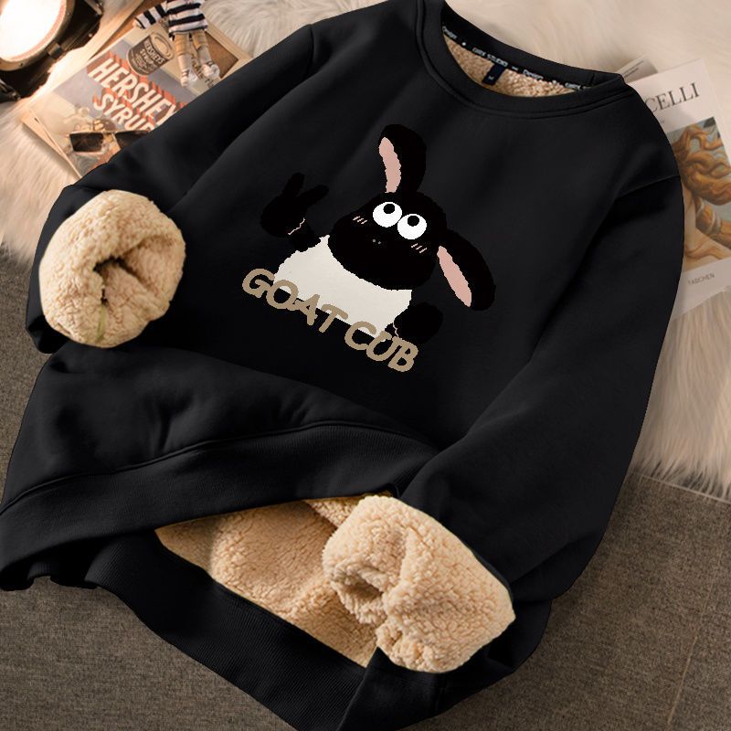 Thickened loose new warm lamb wool round neck velvet autumn winter sweater girl student autumn winter