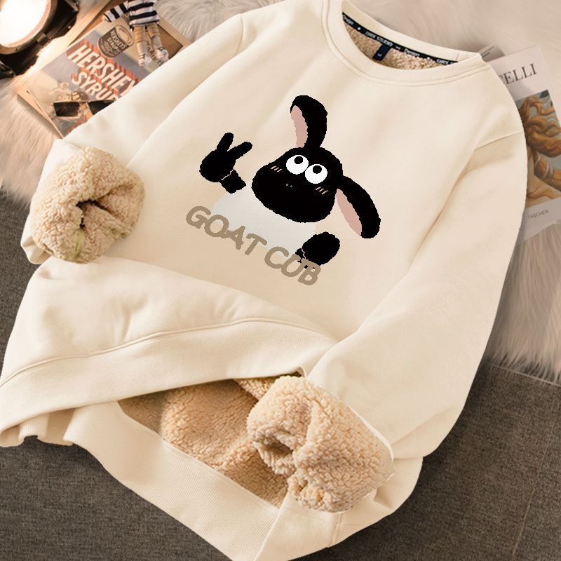 Thickened loose new warm lamb wool round neck velvet autumn winter sweater girl student autumn winter