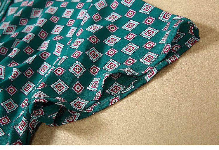 French Style Elegant Women V-neck Green Printed Dress Female's Casual Summer Midi Long Dresses Fashion Office Lady Dress