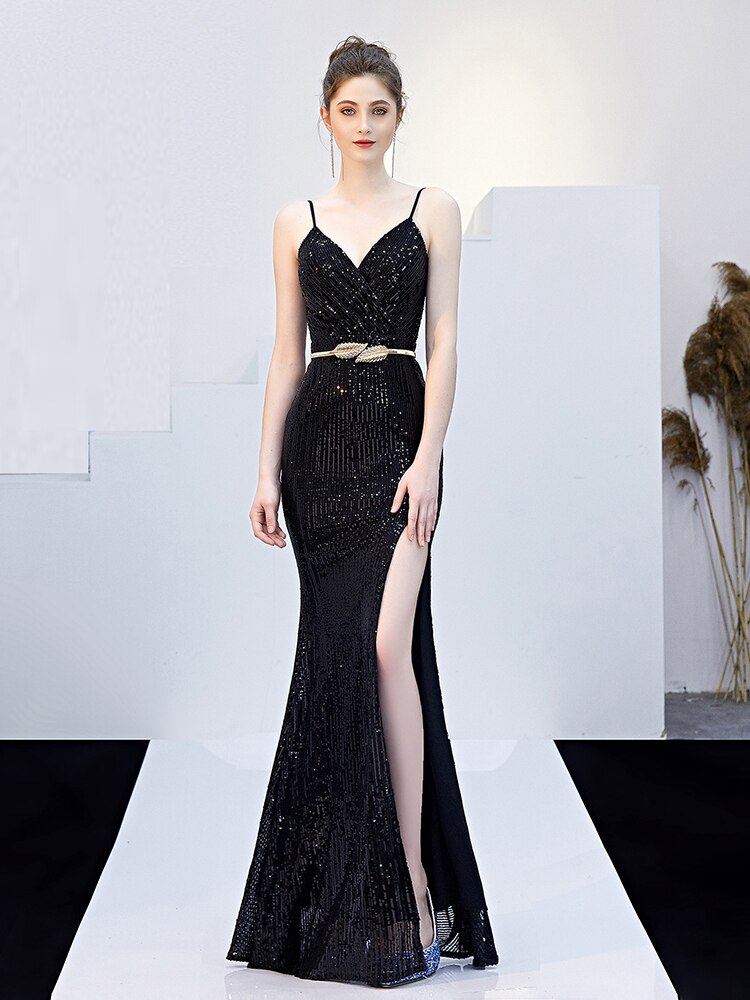 Sexy Evening Dress Backless Party  Spaghetti Straps Stretchy Formal Gowns Long Side Fork Robe De Soriee