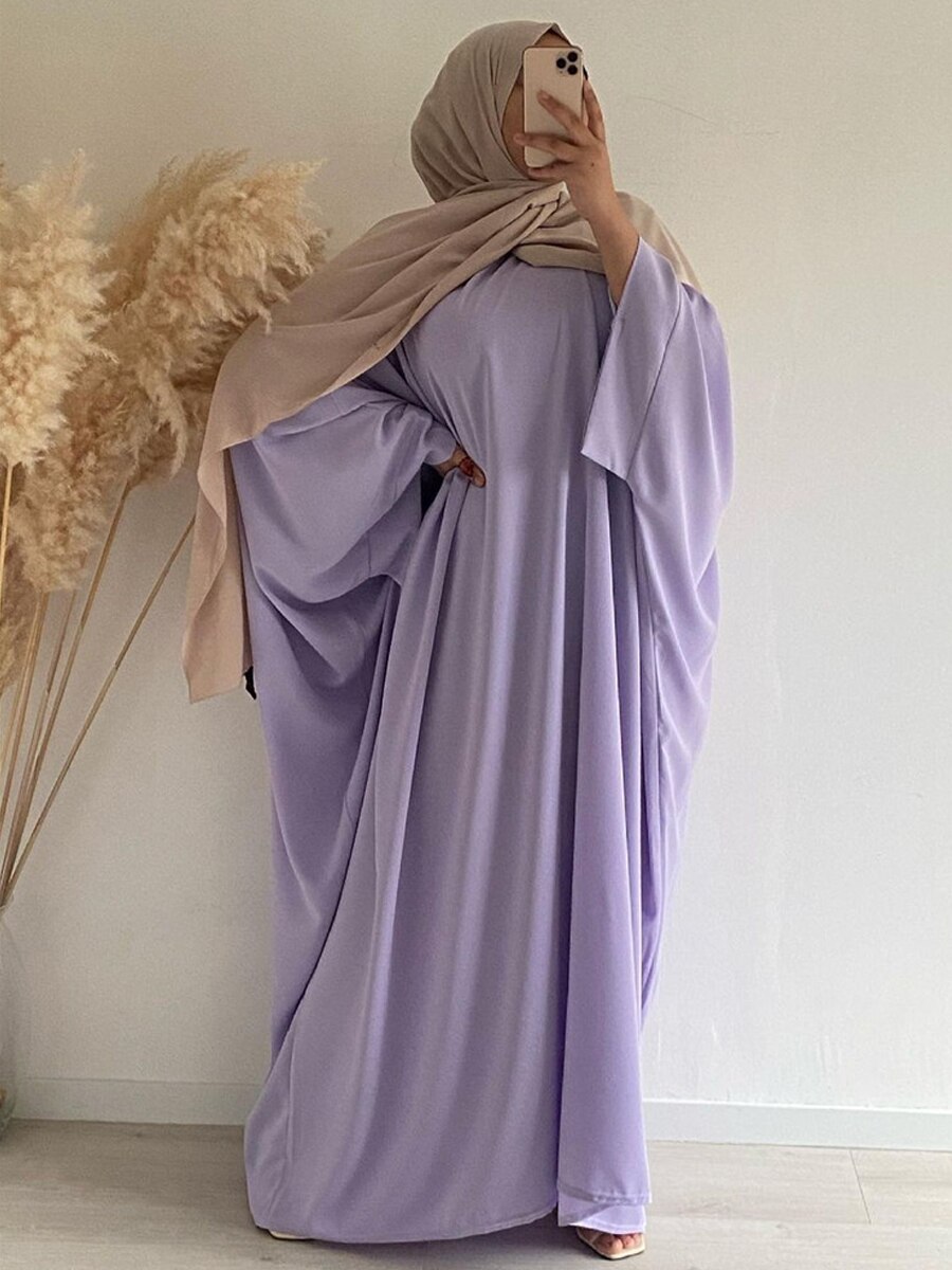 Muslim One Piece Jilbab Prayer Abaya Dress Batwing Sleeves Islamic Clothing Dubai Saudi Turkish Modesty Casual Hijab Robe