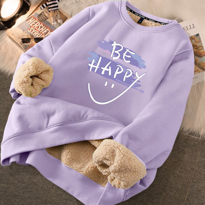 Thickened loose new warm lamb wool round neck velvet autumn winter sweater girl student autumn winter