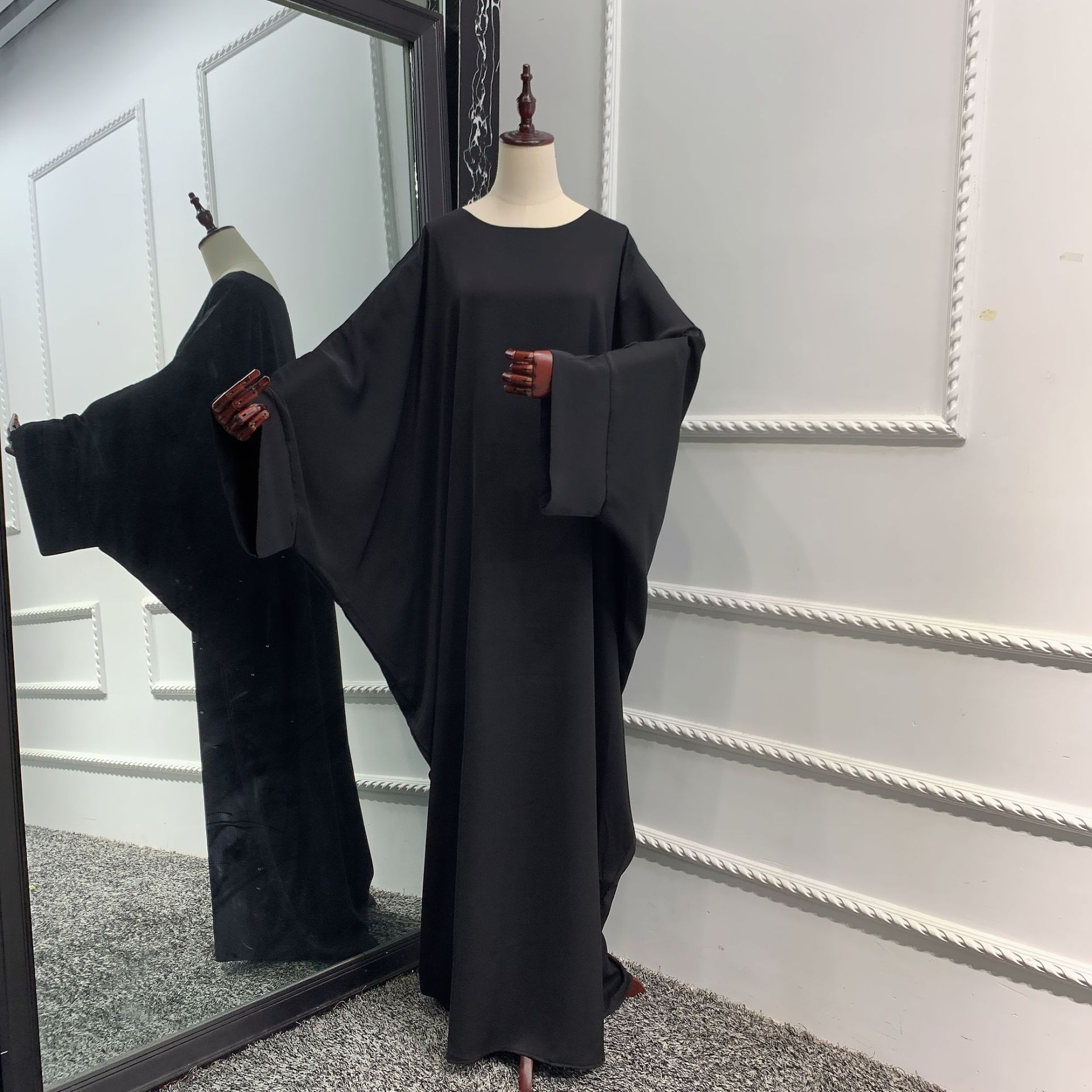 Muslim One Piece Jilbab Prayer Abaya Dress Batwing Sleeves Islamic Clothing Dubai Saudi Turkish Modesty Casual Hijab Robe