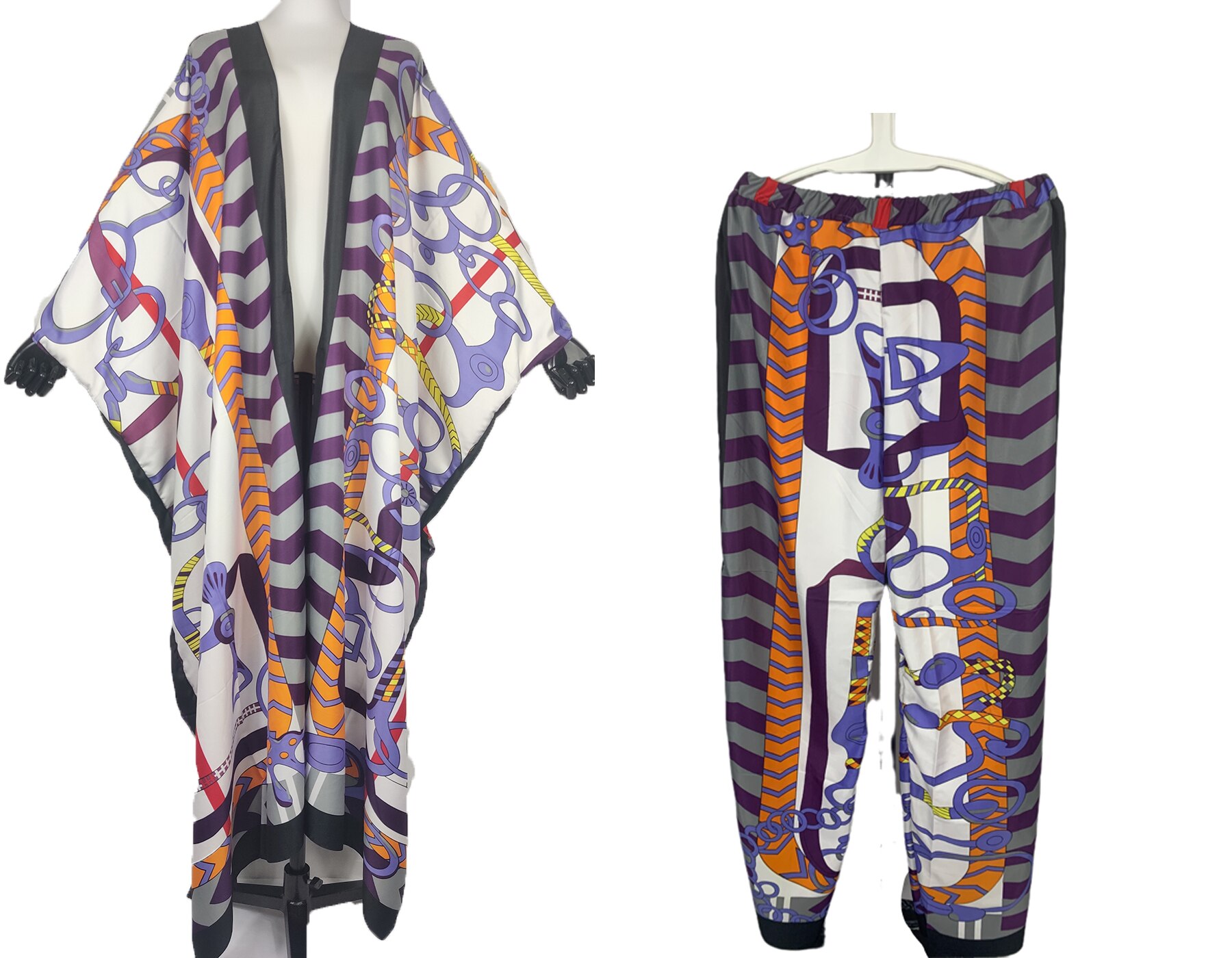 Bohemian Fashion Floral Kimono Cardigan & Pants Free Size African Women's Two Pieces Suit For Outfit Muslim Kaftan