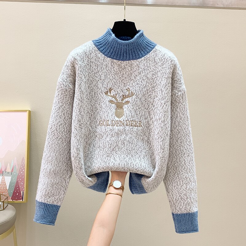 Women Casual Pullovers Sweater 2023 New Winter Mock Neck Knitted Sweater Long Sleeve Slim Female Tops Warm Basic Knitwear Jumper