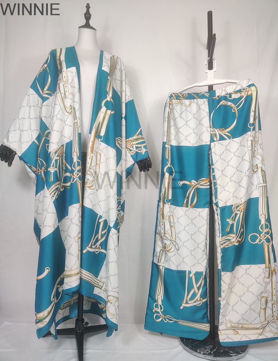 Bohemian Fashion Floral Kimono Cardigan & Pants Free Size African Women's Two Pieces Suit For Outfit Muslim Kaftan