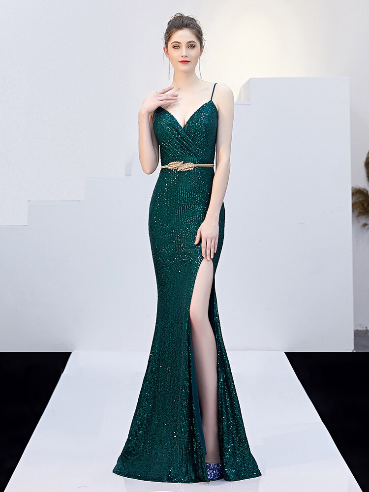 Sexy Evening Dress Backless Party  Spaghetti Straps Stretchy Formal Gowns Long Side Fork Robe De Soriee