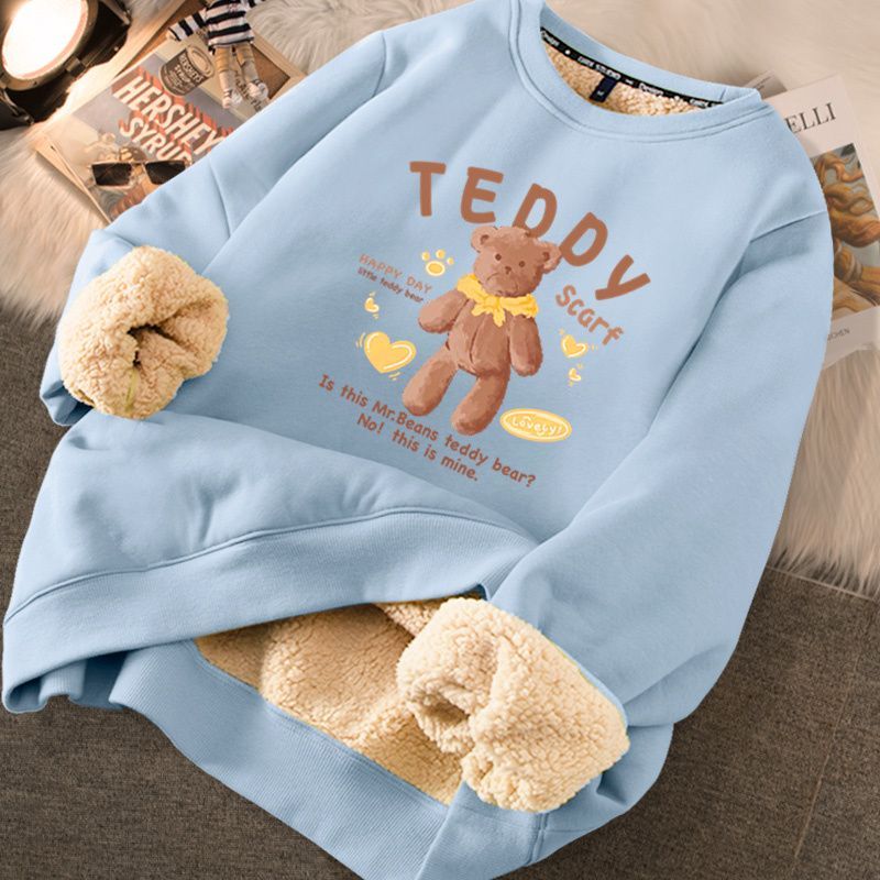 Thickened loose new warm lamb wool round neck velvet autumn winter sweater girl student autumn winter