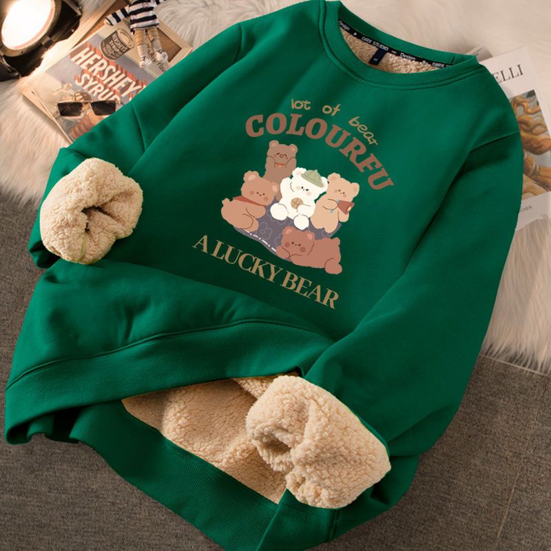 Thickened loose new warm lamb wool round neck velvet autumn winter sweater girl student autumn winter