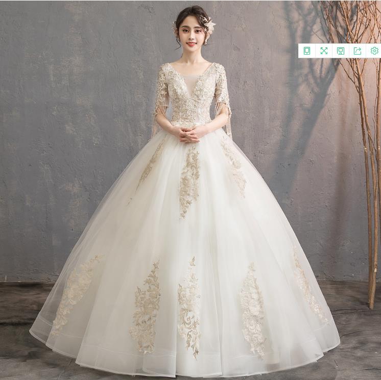 New brides luxurious tailing Mori Princess Wedding dress show thin arm covering wedding dress spring