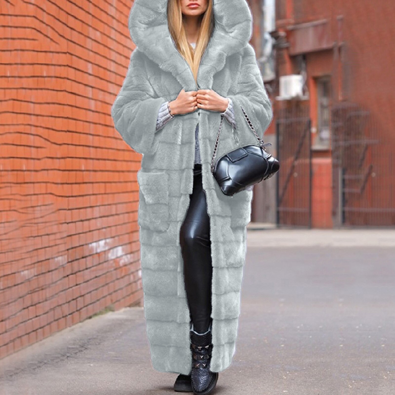 Women Causal Faux h Coat Long Sleeve Body Warmer Faux Furry Jacket Hooded Fashion Outerwear