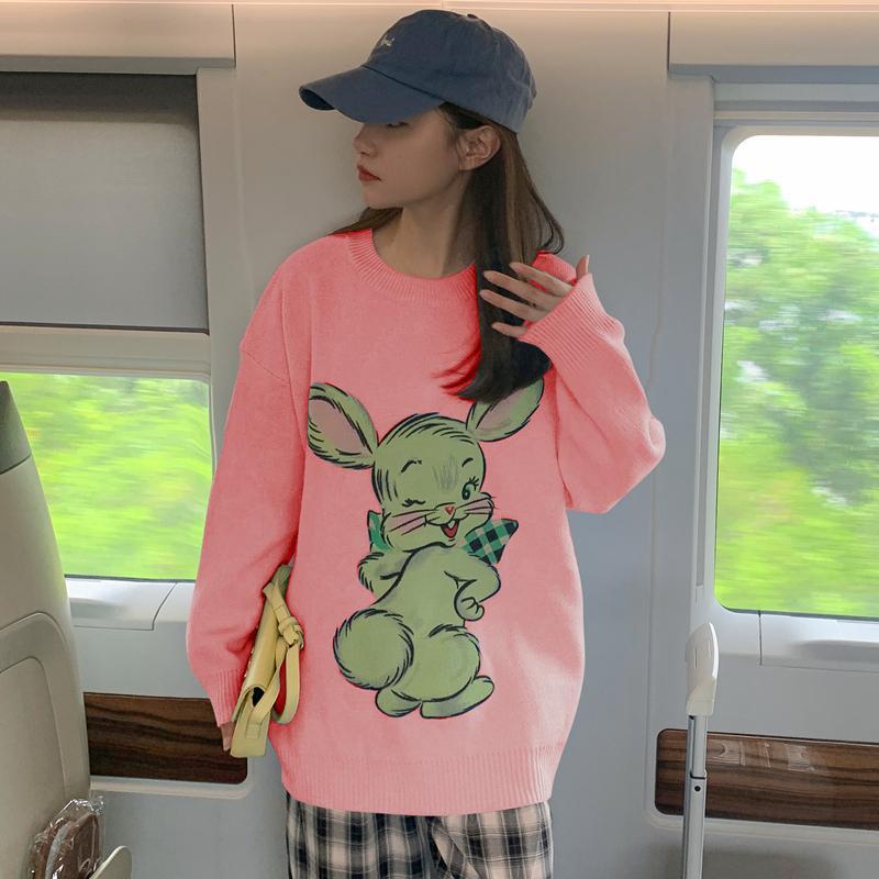 Korean Style Cute White Rabbit Fairy Grunge Sweater Casual Loose Pullover Autumn Vintage Harajuku Women Goth Sweater Y2k Top