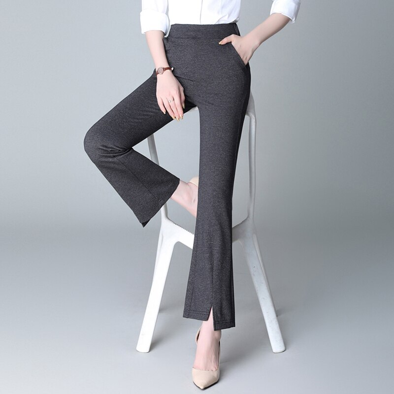 022 black slim stretch flared pants for women in spring and autumn, high waist and slim flared pants, thin split flared pants in