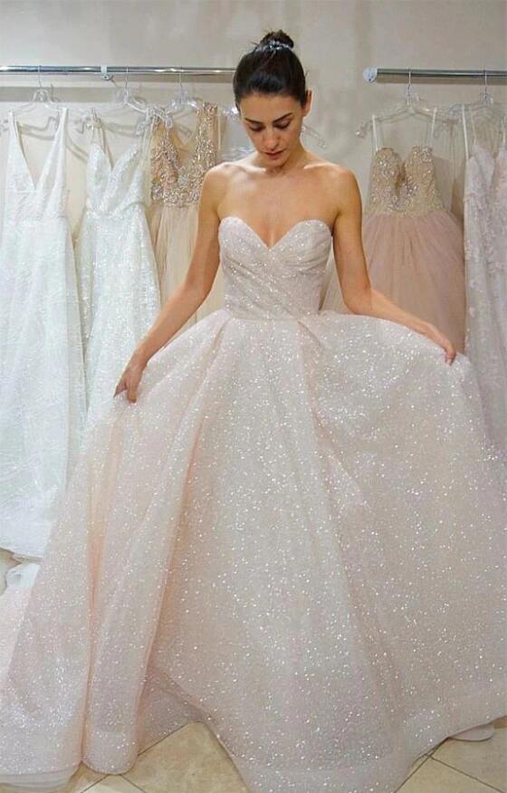 Sweetheart Party Dress Sparkle Fabric A-line Prom Dresses